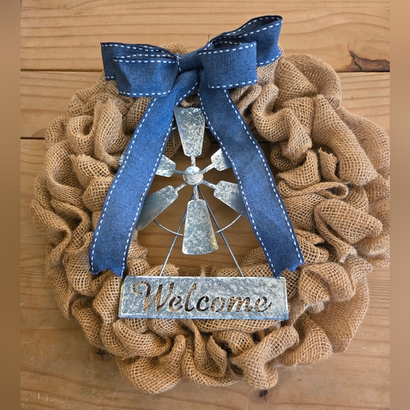Other - Rustic Burlap Welcome Wreath Door Hanger